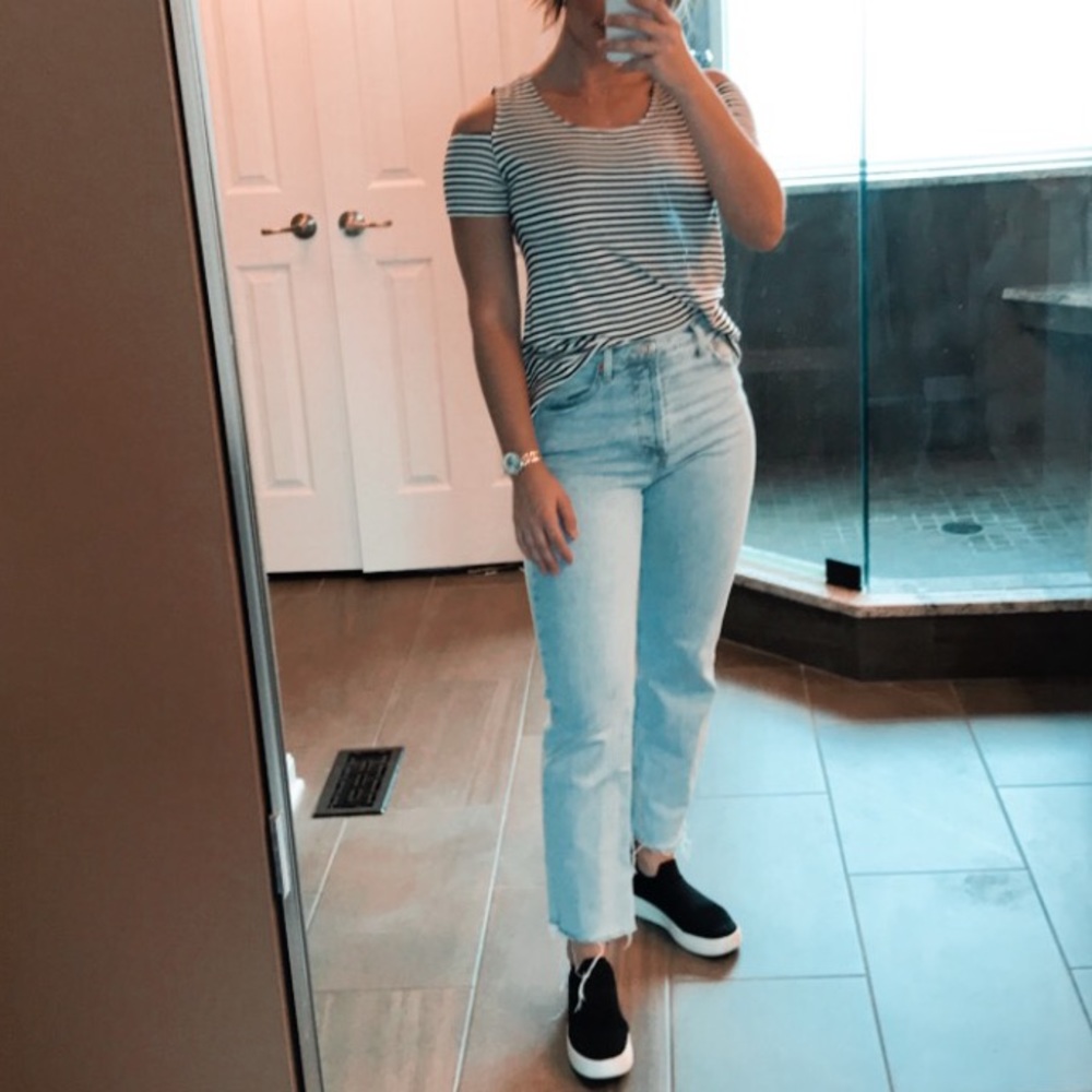 Cold Shoulder Striped Blouse